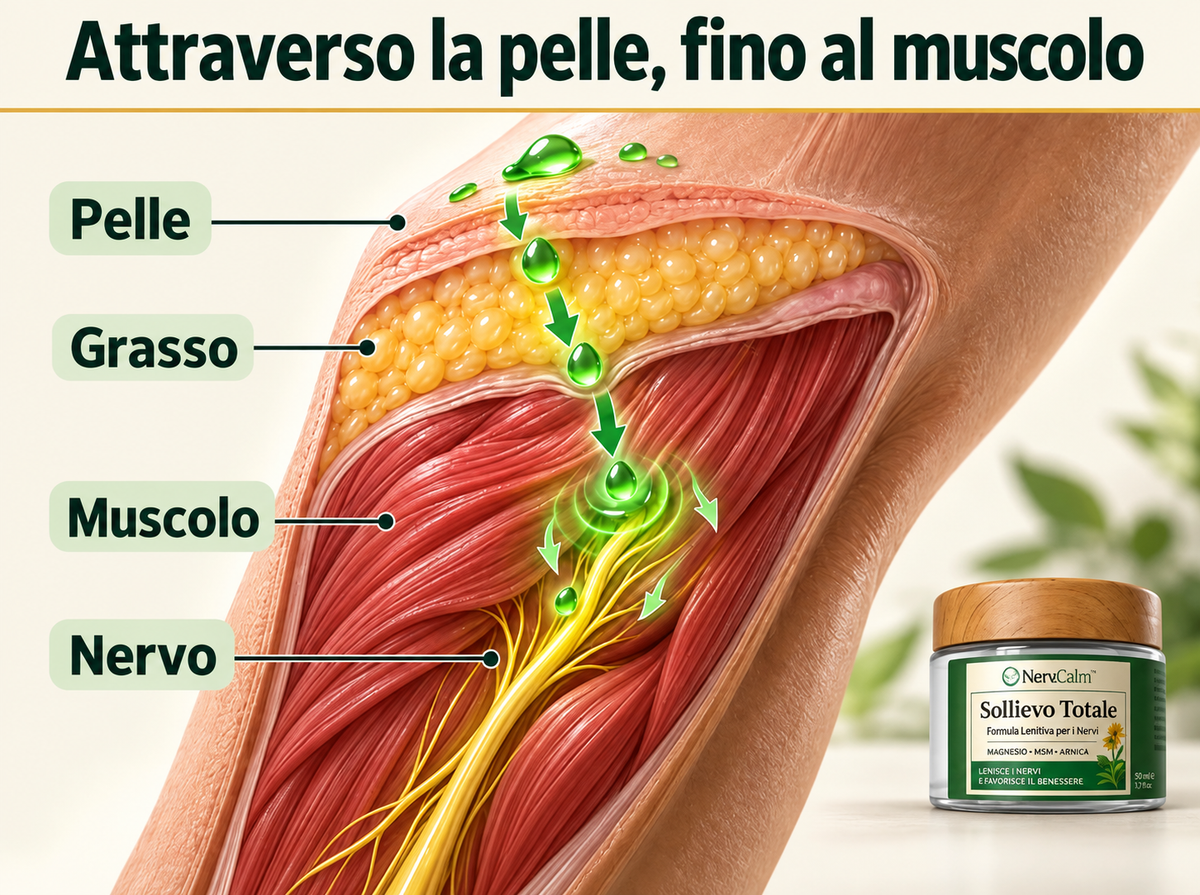 Attraverso la pelle, fino al muscolo: pelle, grasso, muscolo e nervo